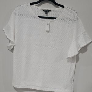 Banana Republic White Eyelet Blouse with Ruffle Sleeves